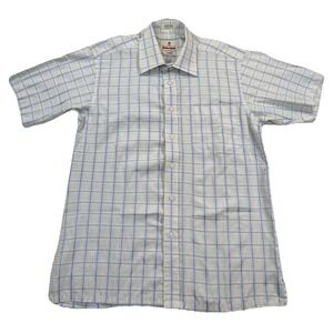 Montagut Paris France Button Up Short Sleeve Shirt Checked Pattern Size 15